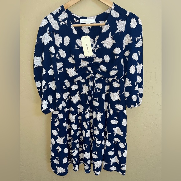 Monteau Blue Flower Patterned Mini Dress - Picture 1 of 7